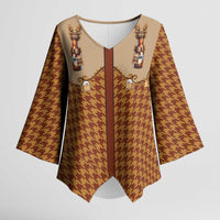 Western Yoke Kimono Sleeve Blouse Rein Beer Christmas Houndstooth Patterns - Wonder Print Shop