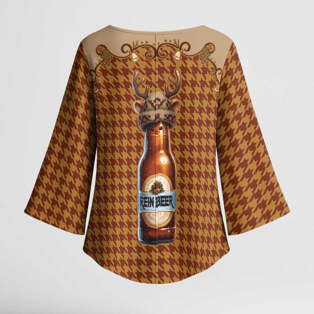 Western Yoke Kimono Sleeve Blouse Rein Beer Christmas Houndstooth Patterns - Wonder Print Shop