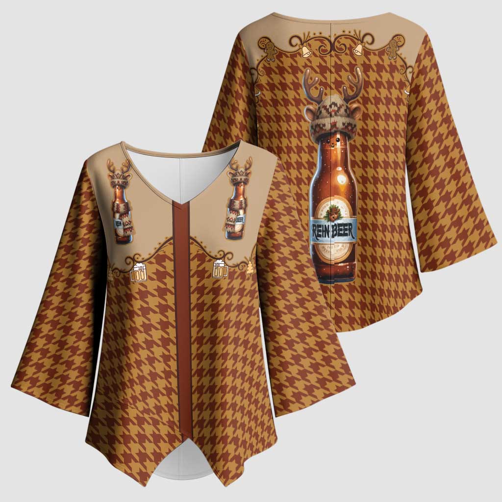Western Yoke Kimono Sleeve Blouse Rein Beer Christmas Houndstooth Patterns - Wonder Print Shop