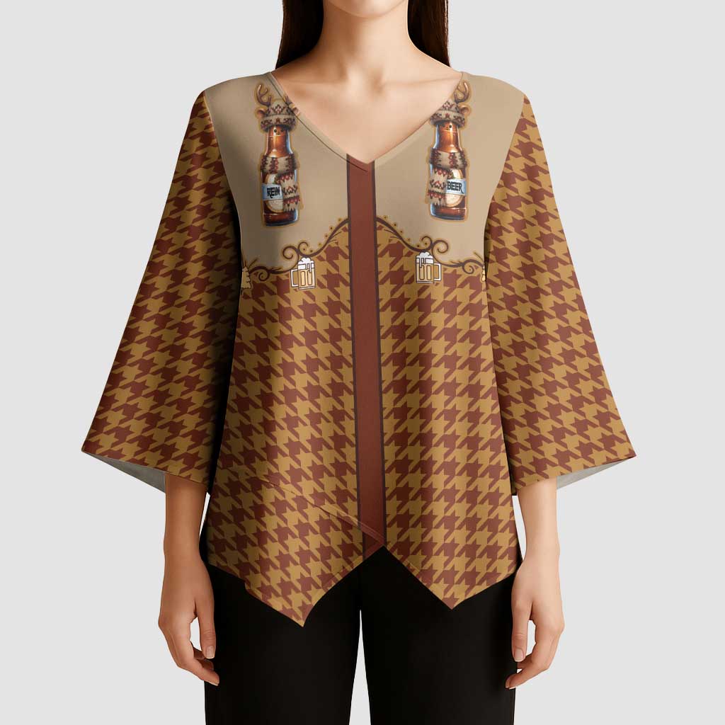 Western Yoke Kimono Sleeve Blouse Rein Beer Christmas Houndstooth Patterns - Wonder Print Shop