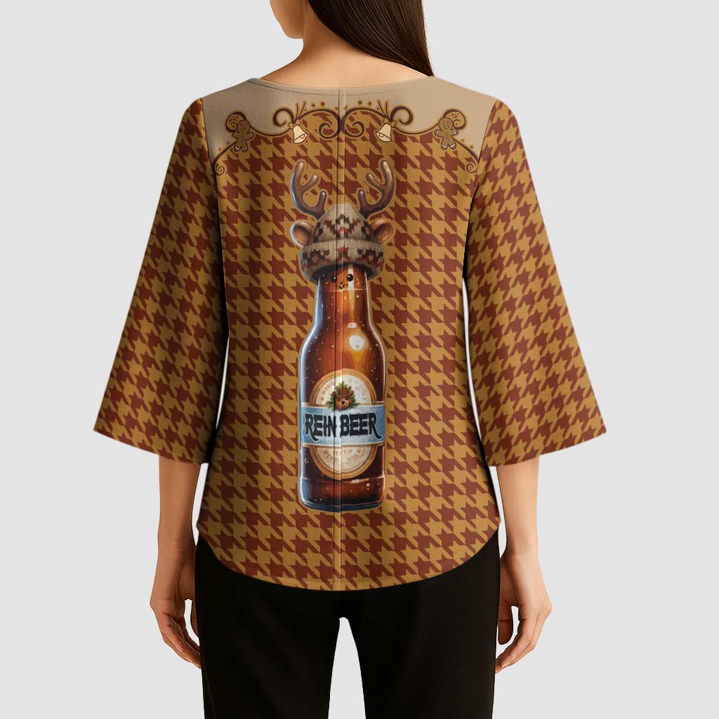Western Yoke Kimono Sleeve Blouse Rein Beer Christmas Houndstooth Patterns - Wonder Print Shop