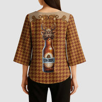 Western Yoke Kimono Sleeve Blouse Rein Beer Christmas Houndstooth Patterns - Wonder Print Shop