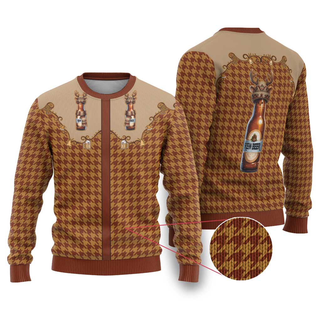 Western Yoke Ugly Christmas Sweater Rein Beer Christmas Houndstooth Patterns - Wonder Print Shop