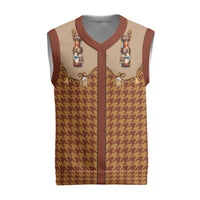 Western Yoke Christmas Knitted V-Neck Vest Rein Beer Christmas Houndstooth Patterns - Wonder Print Shop