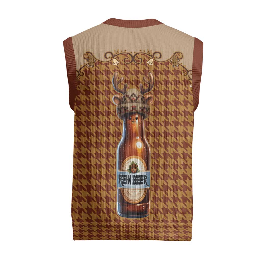 Western Yoke Christmas Knitted V-Neck Vest Rein Beer Christmas Houndstooth Patterns - Wonder Print Shop