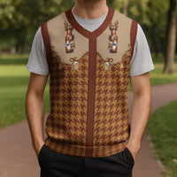 Western Yoke Christmas Knitted V-Neck Vest Rein Beer Christmas Houndstooth Patterns - Wonder Print Shop