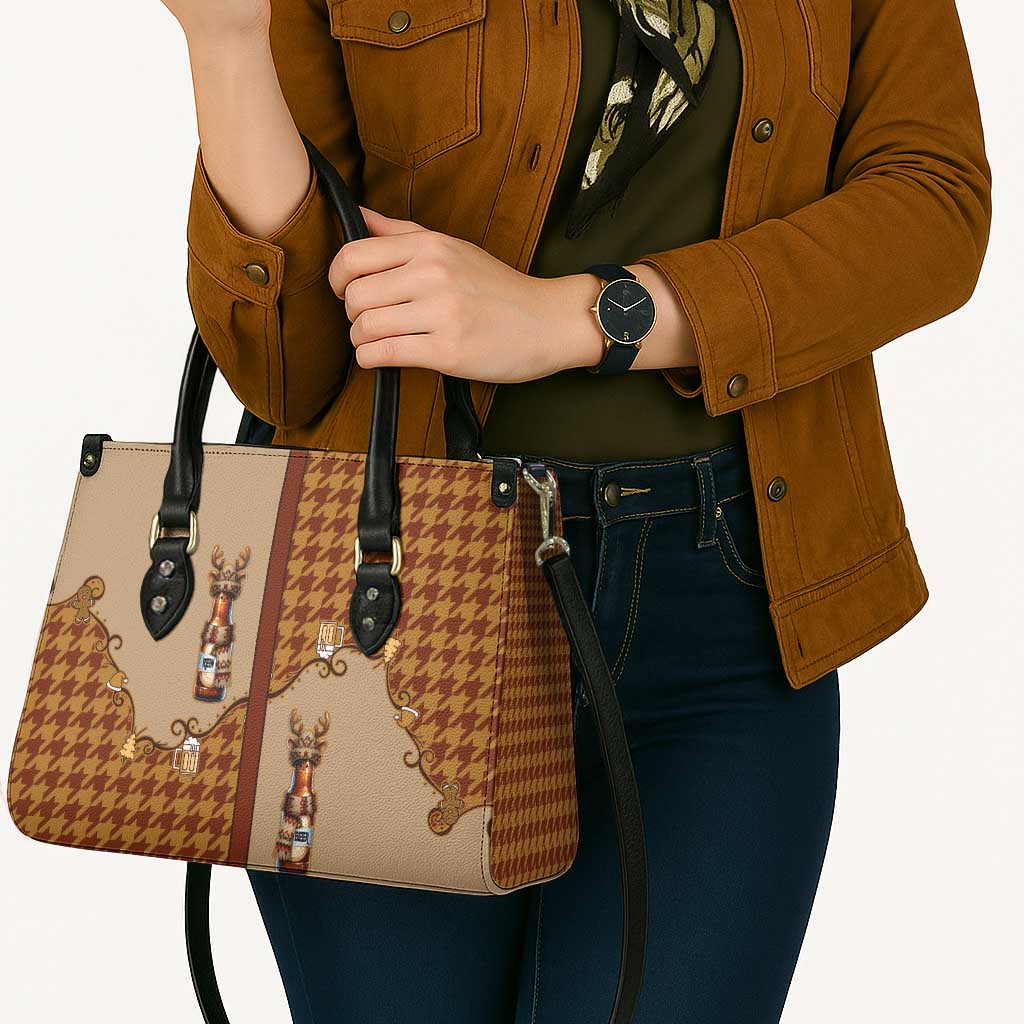 Western Yoke Leather Bag Rein Beer Christmas Houndstooth Patterns - Wonder Print Shop