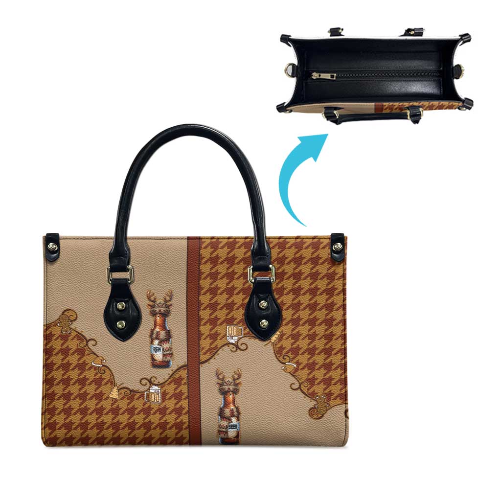 Western Yoke Leather Bag Rein Beer Christmas Houndstooth Patterns - Wonder Print Shop