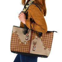 Western Yoke Leather Tote Bag Rein Beer Christmas Houndstooth Patterns - Wonder Print Shop