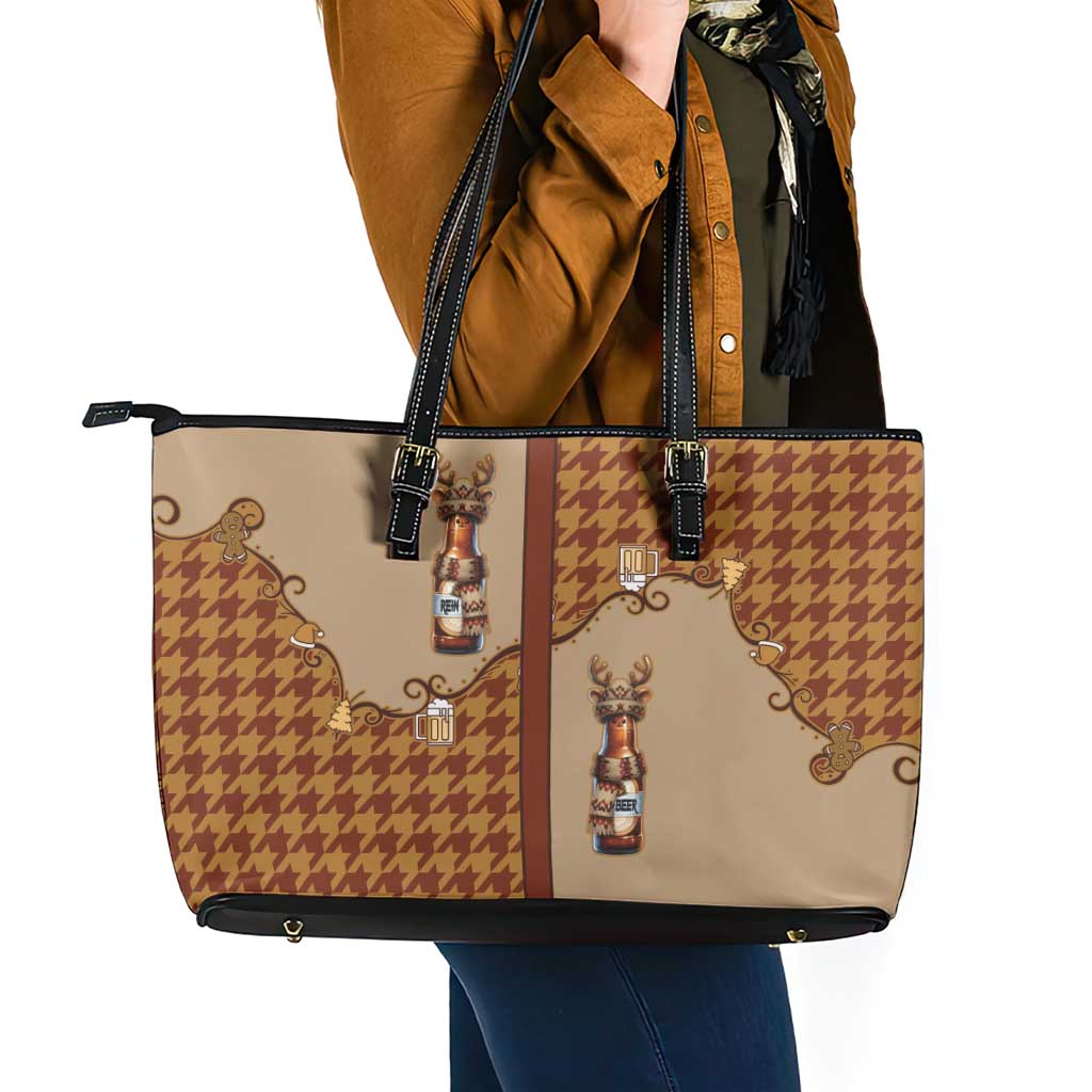Western Yoke Leather Tote Bag Rein Beer Christmas Houndstooth Patterns - Wonder Print Shop