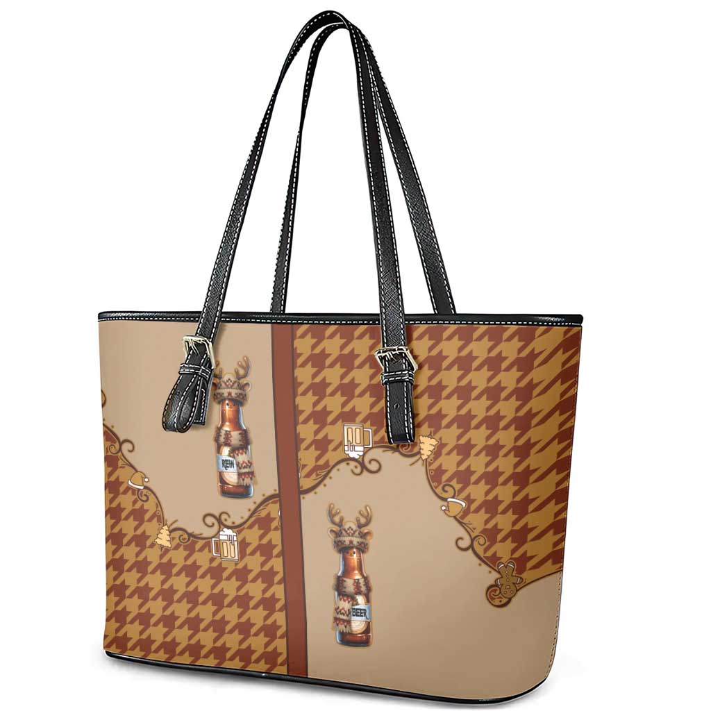 Western Yoke Leather Tote Bag Rein Beer Christmas Houndstooth Patterns - Wonder Print Shop