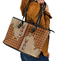 Western Yoke Leather Tote Bag Rein Beer Christmas Houndstooth Patterns - Wonder Print Shop