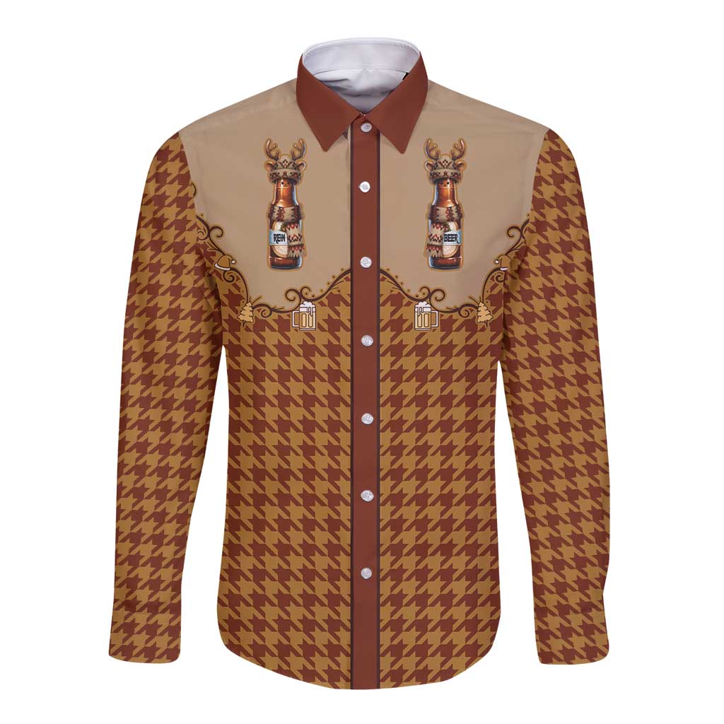 Western Yoke Long Sleeve Button Shirt Rein Beer Christmas Houndstooth Patterns - Wonder Print Shop