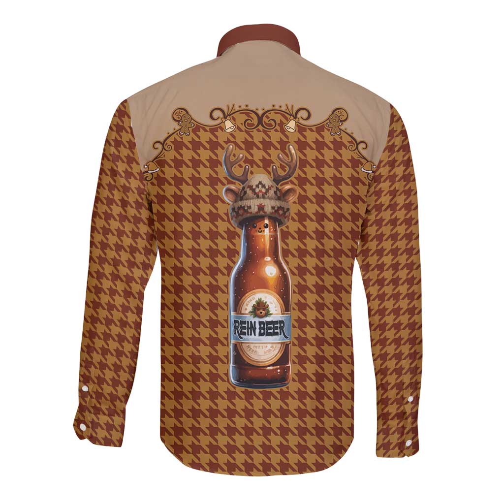Western Yoke Long Sleeve Button Shirt Rein Beer Christmas Houndstooth Patterns - Wonder Print Shop