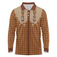 Western Yoke Long Sleeve Polo Shirt Rein Beer Christmas Houndstooth Patterns - Wonder Print Shop
