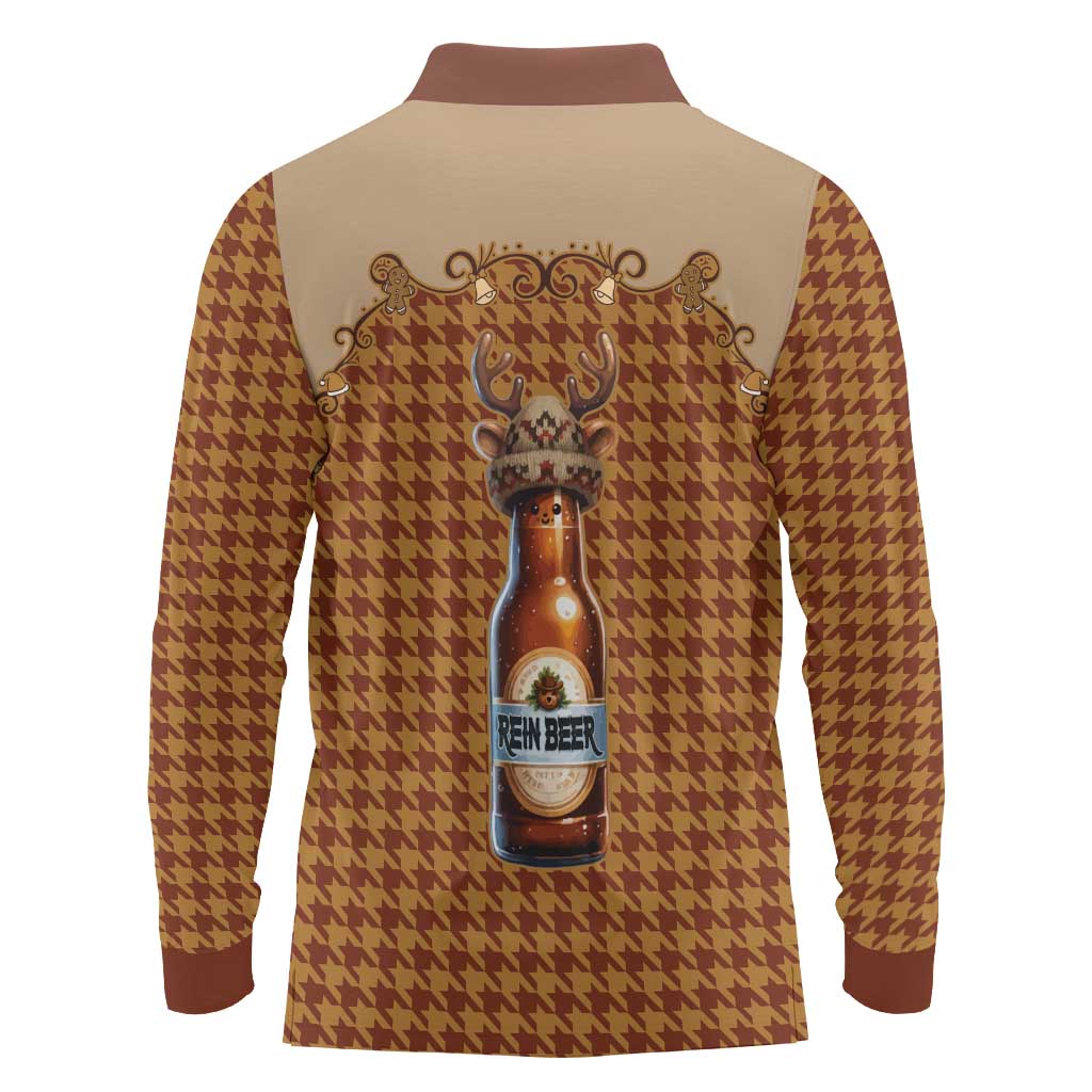 Western Yoke Long Sleeve Polo Shirt Rein Beer Christmas Houndstooth Patterns - Wonder Print Shop