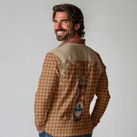 Western Yoke Long Sleeve Polo Shirt Rein Beer Christmas Houndstooth Patterns - Wonder Print Shop