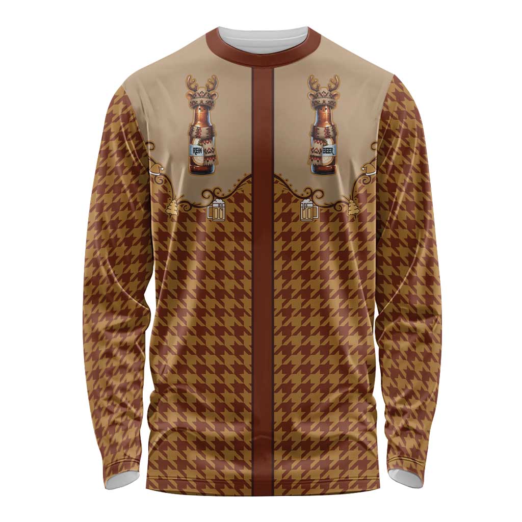 Western Yoke Long Sleeve Shirt Rein Beer Christmas Houndstooth Patterns - Wonder Print Shop