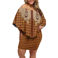 Western Yoke Off Shoulder Short Dress Rein Beer Christmas Houndstooth Patterns - Wonder Print Shop