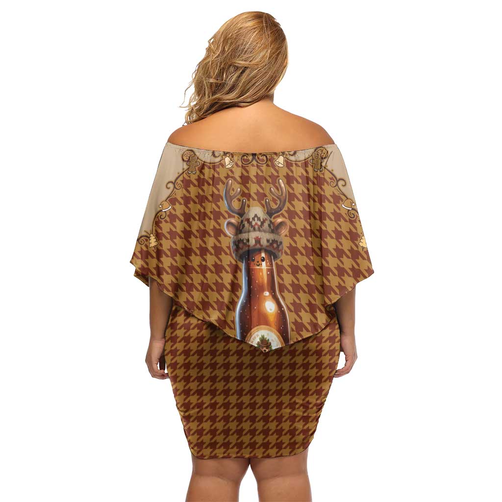 Western Yoke Off Shoulder Short Dress Rein Beer Christmas Houndstooth Patterns - Wonder Print Shop