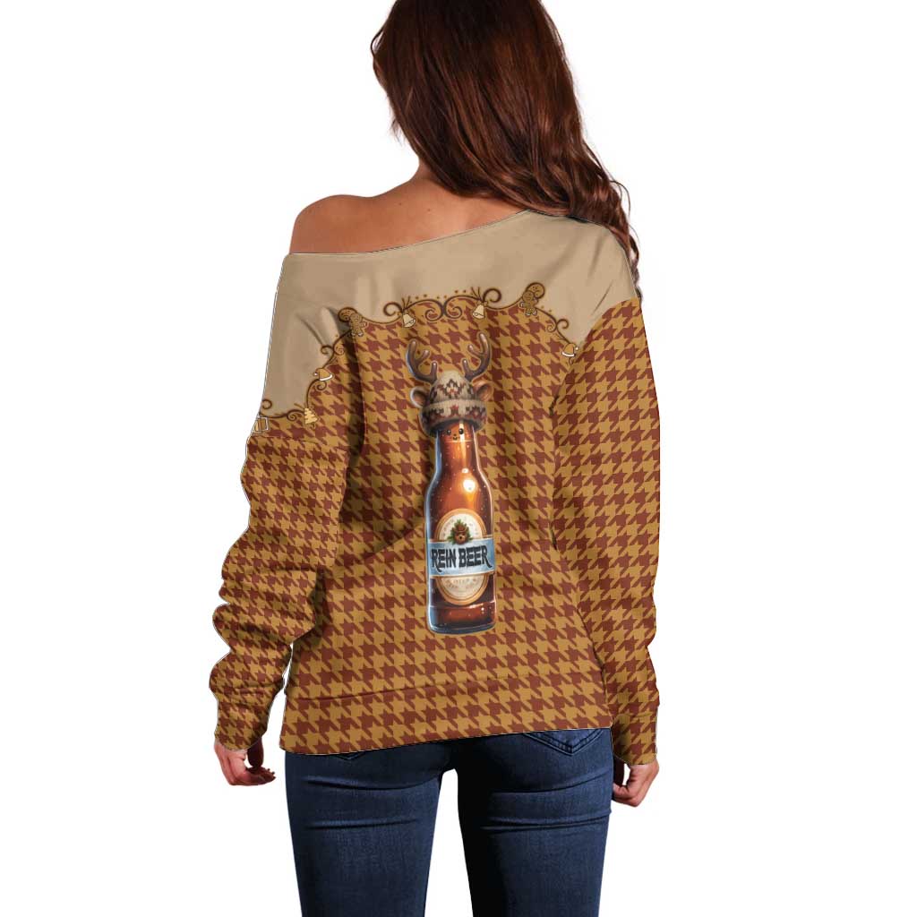 Western Yoke Off Shoulder Sweater Rein Beer Christmas Houndstooth Patterns - Wonder Print Shop