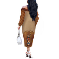 Western Yoke Off The Shoulder Long Sleeve Dress Rein Beer Christmas Houndstooth Patterns - Wonder Print Shop