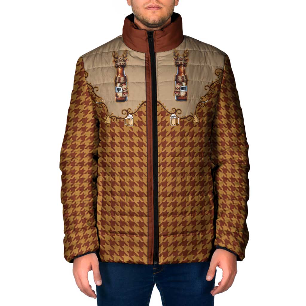 Western Yoke Padded Jacket Rein Beer Christmas Houndstooth Patterns - Wonder Print Shop