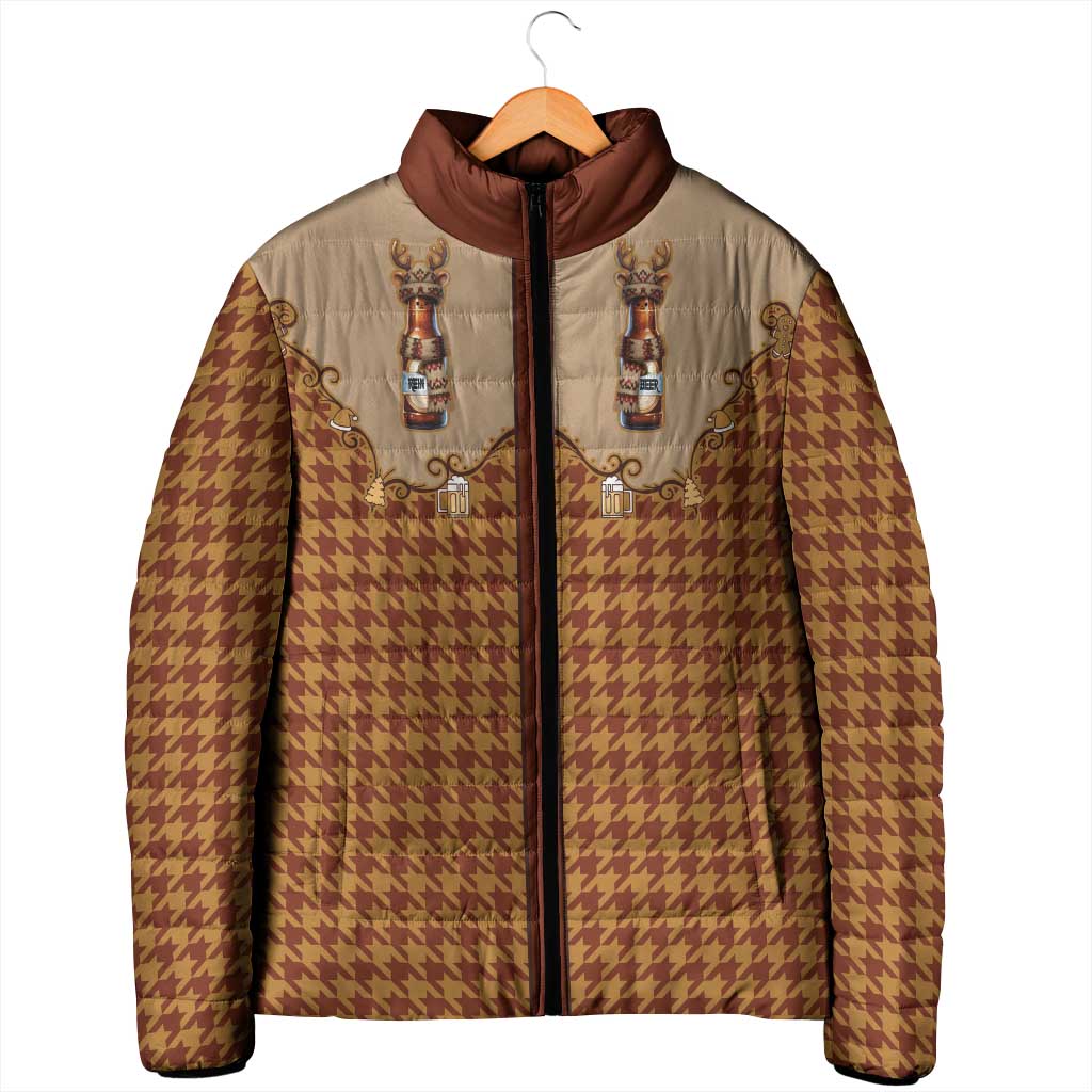 Western Yoke Padded Jacket Rein Beer Christmas Houndstooth Patterns - Wonder Print Shop
