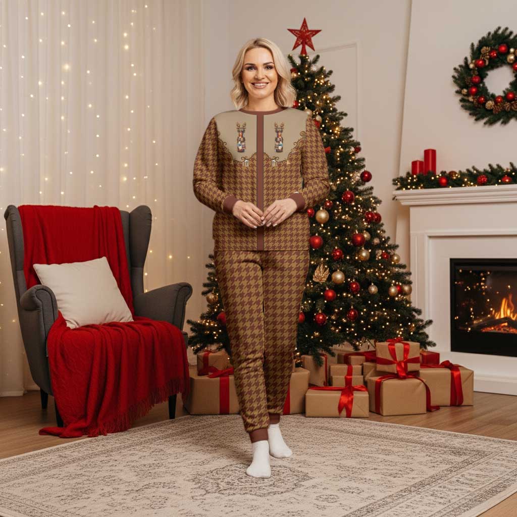 Western Yoke Christmas Pajama Set Rein Beer Christmas Houndstooth Patterns - Wonder Print Shop