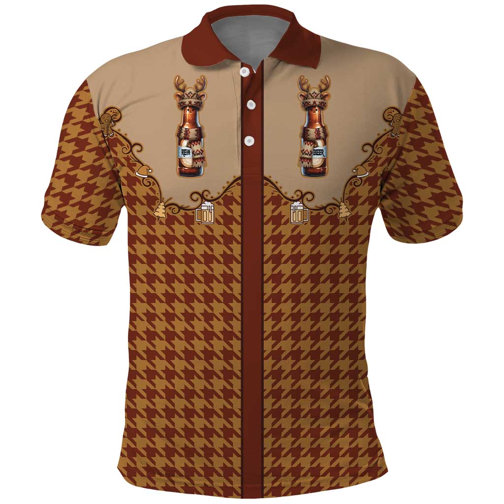 Western Yoke Polo Shirt Rein Beer Christmas Houndstooth Patterns - Wonder Print Shop