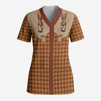 Western Yoke Scrub Top Rein Beer Christmas Houndstooth Patterns - Wonder Print Shop