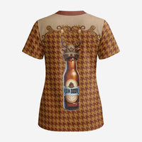 Western Yoke Scrub Top Rein Beer Christmas Houndstooth Patterns - Wonder Print Shop