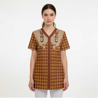 Western Yoke Scrub Top Rein Beer Christmas Houndstooth Patterns - Wonder Print Shop