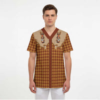Western Yoke Scrub Top Rein Beer Christmas Houndstooth Patterns - Wonder Print Shop