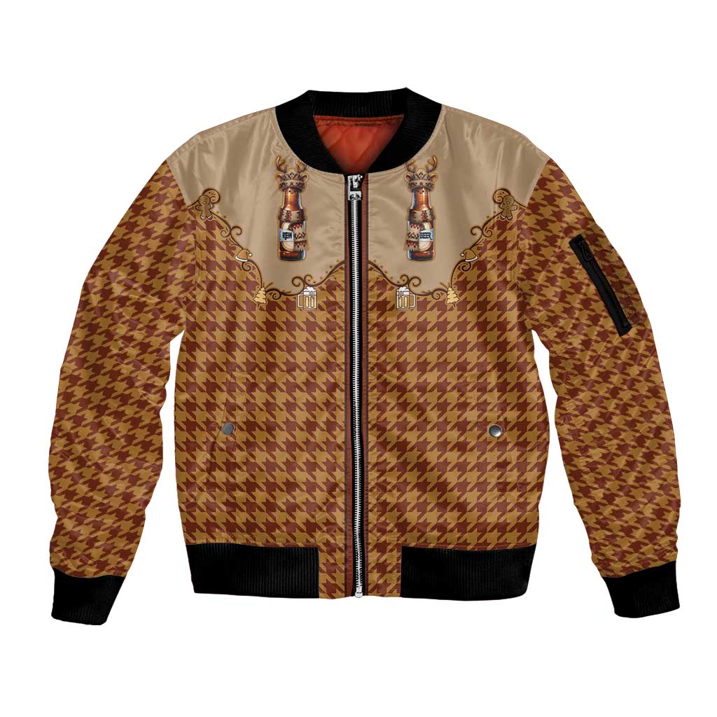 Western Yoke Sleeve Zip Bomber Jacket Rein Beer Christmas Houndstooth Patterns - Wonder Print Shop