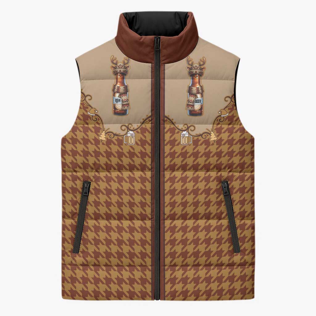 Western Yoke Sleeveless Puffer Jacket Rein Beer Christmas Houndstooth Patterns - Wonder Print Shop