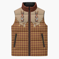 Western Yoke Sleeveless Puffer Jacket Rein Beer Christmas Houndstooth Patterns - Wonder Print Shop