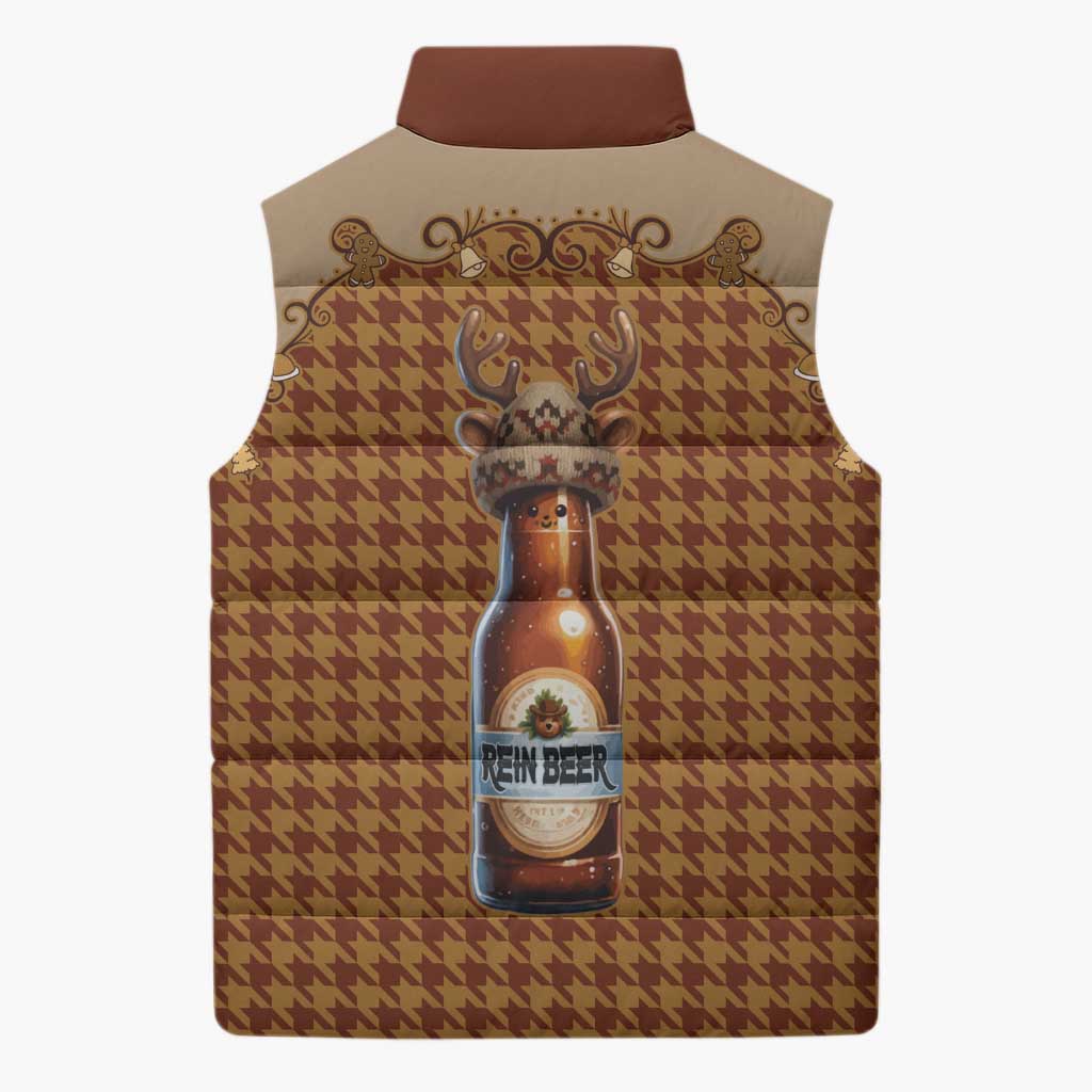 Western Yoke Sleeveless Puffer Jacket Rein Beer Christmas Houndstooth Patterns - Wonder Print Shop
