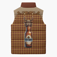Western Yoke Sleeveless Puffer Jacket Rein Beer Christmas Houndstooth Patterns - Wonder Print Shop