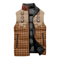 Western Yoke Sleeveless Puffer Jacket Rein Beer Christmas Houndstooth Patterns - Wonder Print Shop