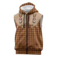 Western Yoke Sleeveless Zip Hoodie Rein Beer Christmas Houndstooth Patterns - Wonder Print Shop