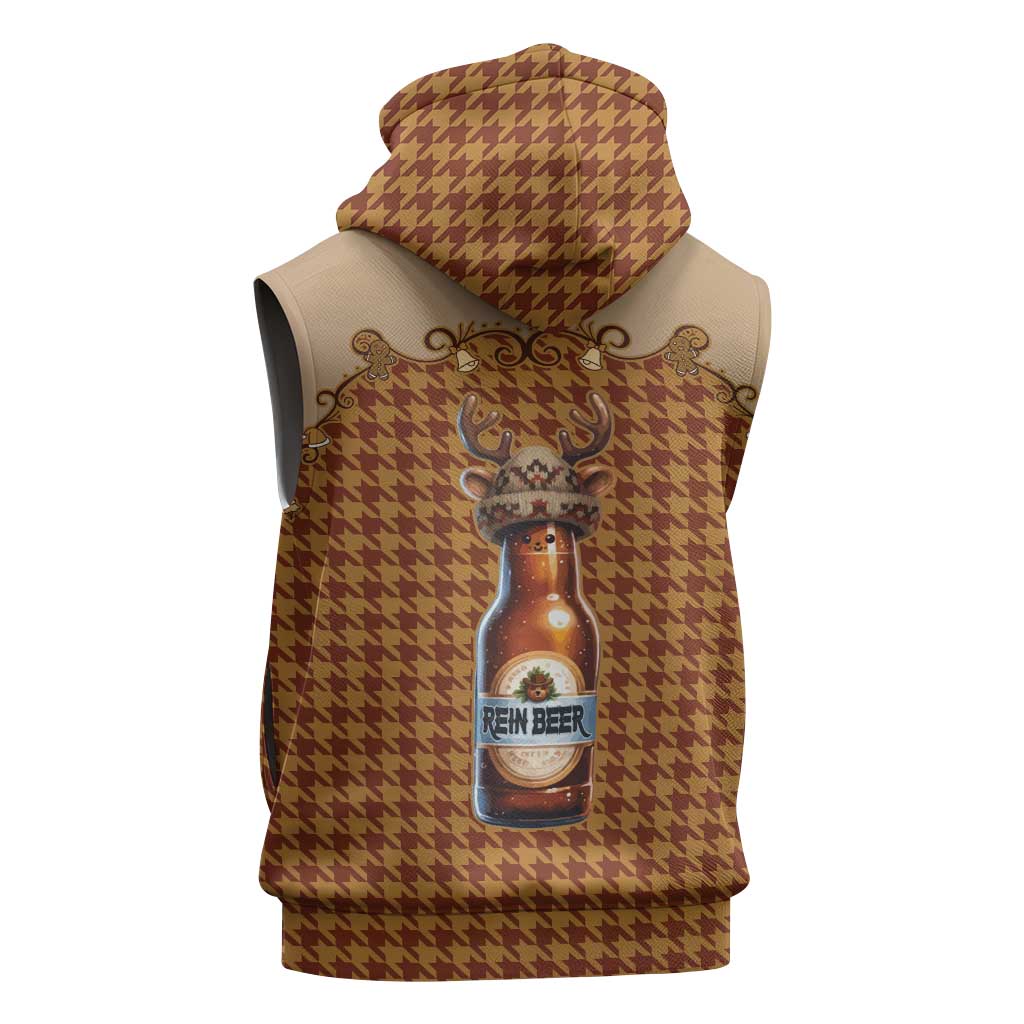 Western Yoke Sleeveless Zip Hoodie Rein Beer Christmas Houndstooth Patterns - Wonder Print Shop