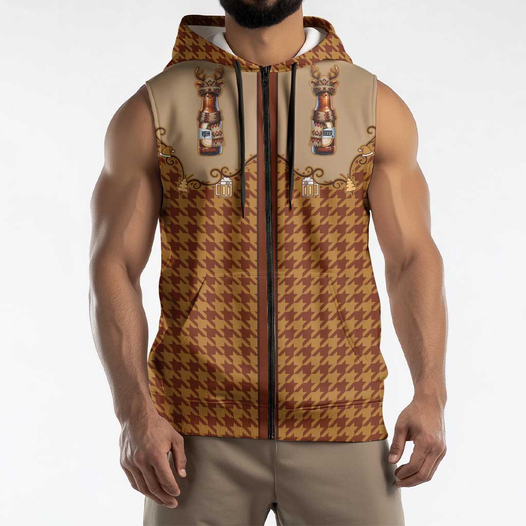 Western Yoke Sleeveless Zip Hoodie Rein Beer Christmas Houndstooth Patterns - Wonder Print Shop