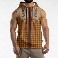 Western Yoke Sleeveless Zip Hoodie Rein Beer Christmas Houndstooth Patterns - Wonder Print Shop