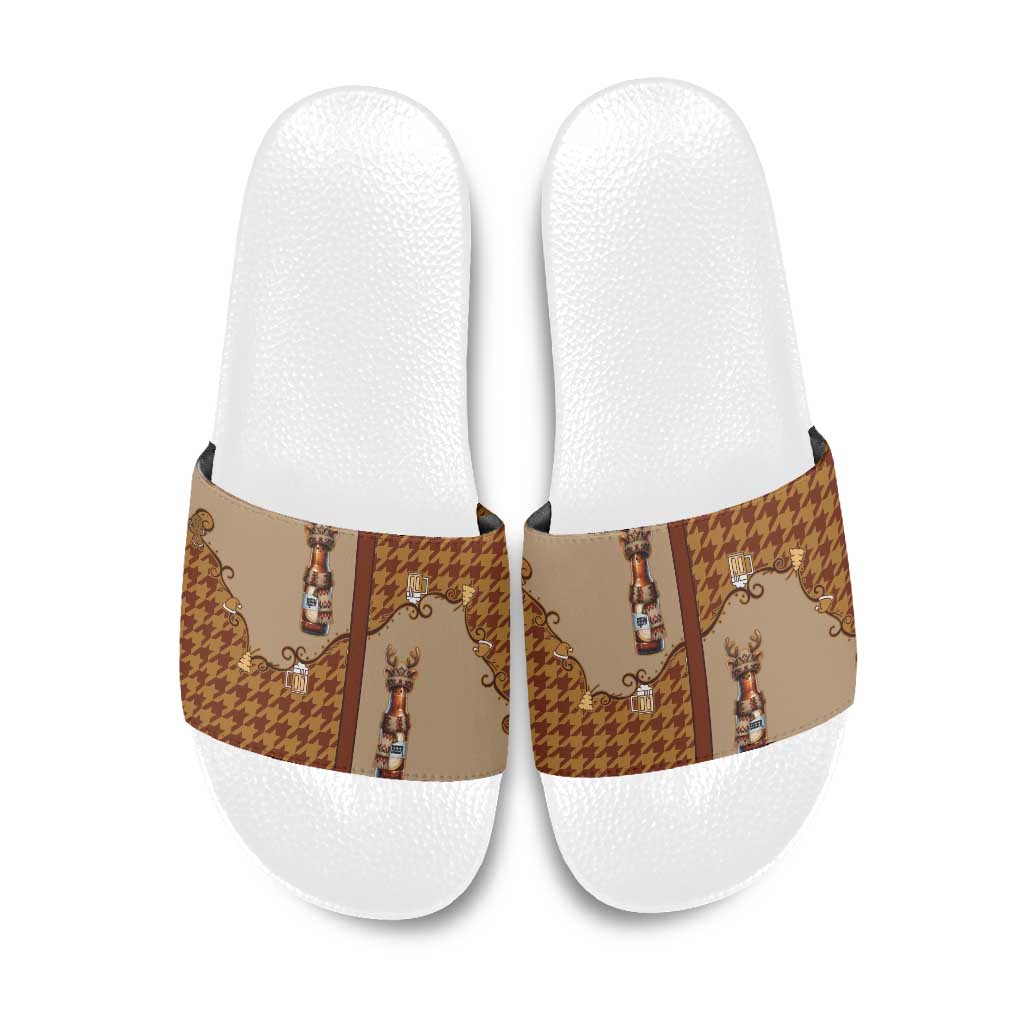 Western Yoke Slide Sandals Rein Beer Christmas Houndstooth Patterns - Wonder Print Shop