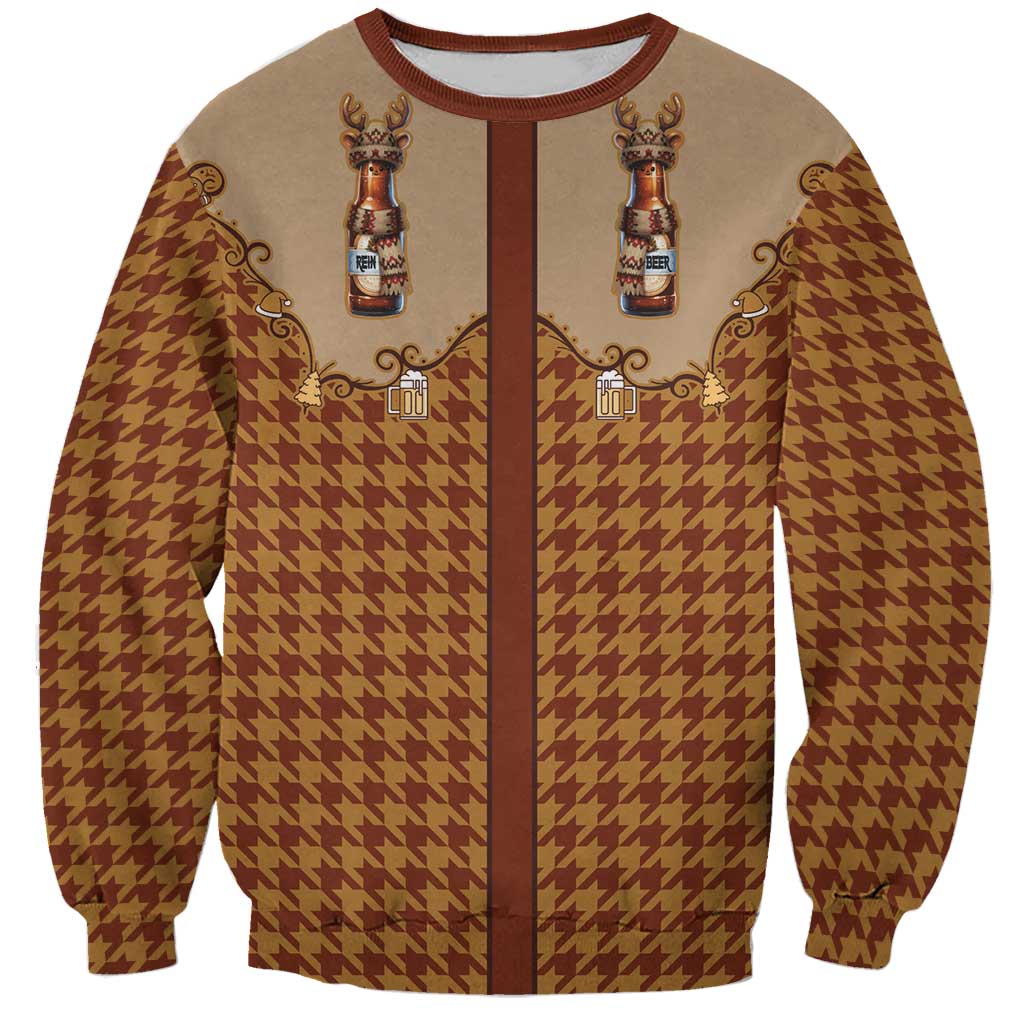 Western Yoke Sweatshirt Rein Beer Christmas Houndstooth Patterns - Wonder Print Shop