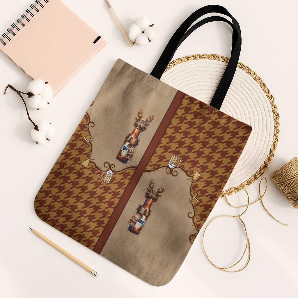 Western Yoke Tote Bag Rein Beer Christmas Houndstooth Patterns - Wonder Print Shop