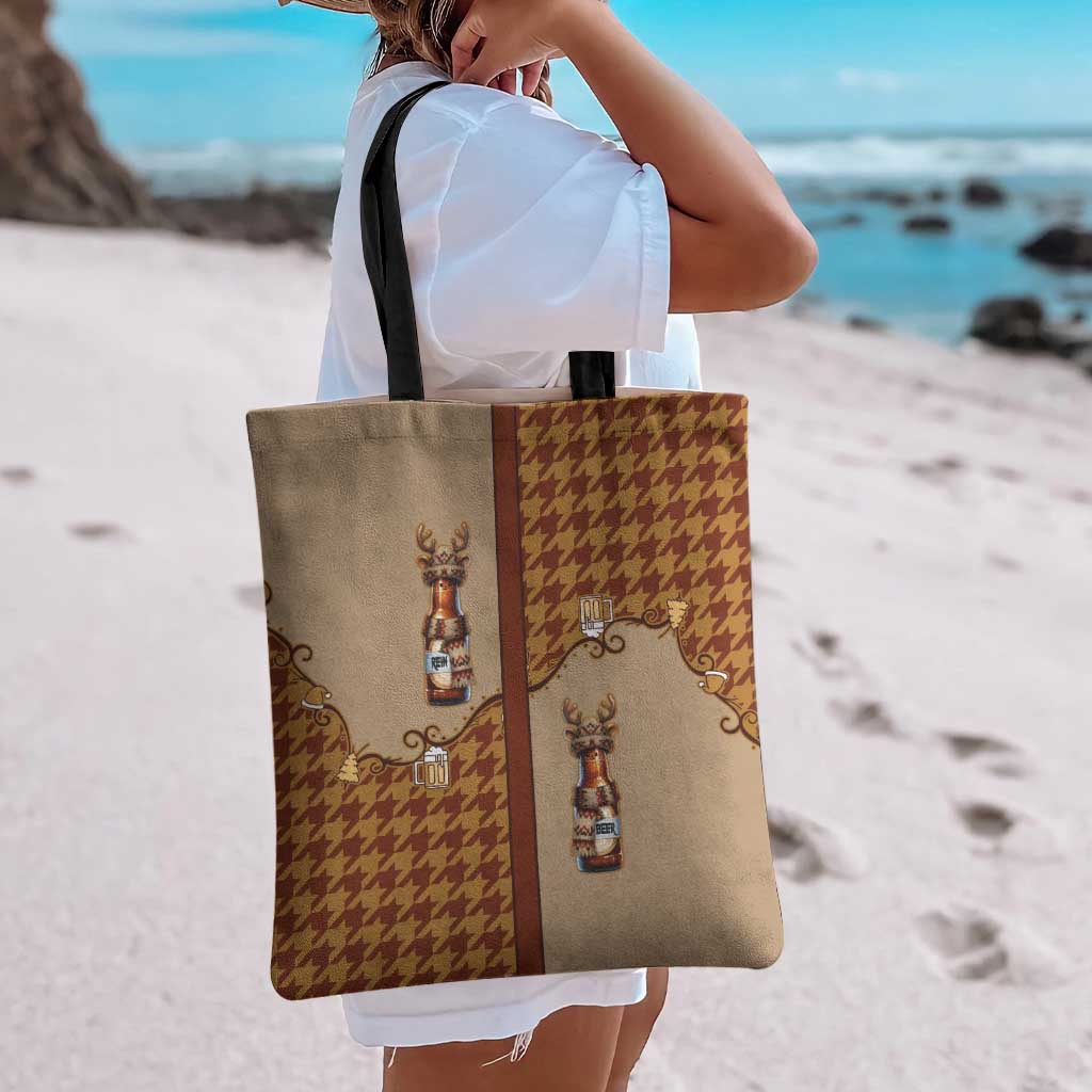 Western Yoke Tote Bag Rein Beer Christmas Houndstooth Patterns - Wonder Print Shop