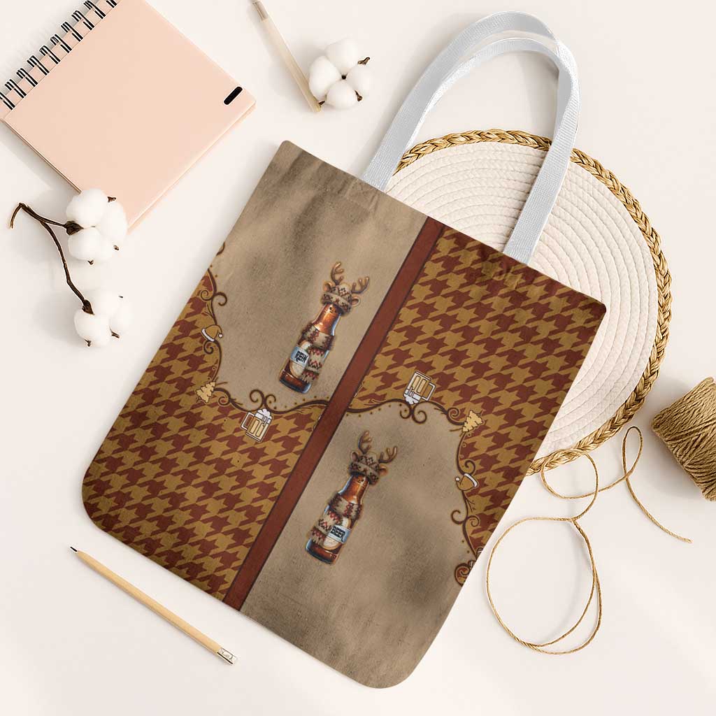 Western Yoke Tote Bag Rein Beer Christmas Houndstooth Patterns - Wonder Print Shop