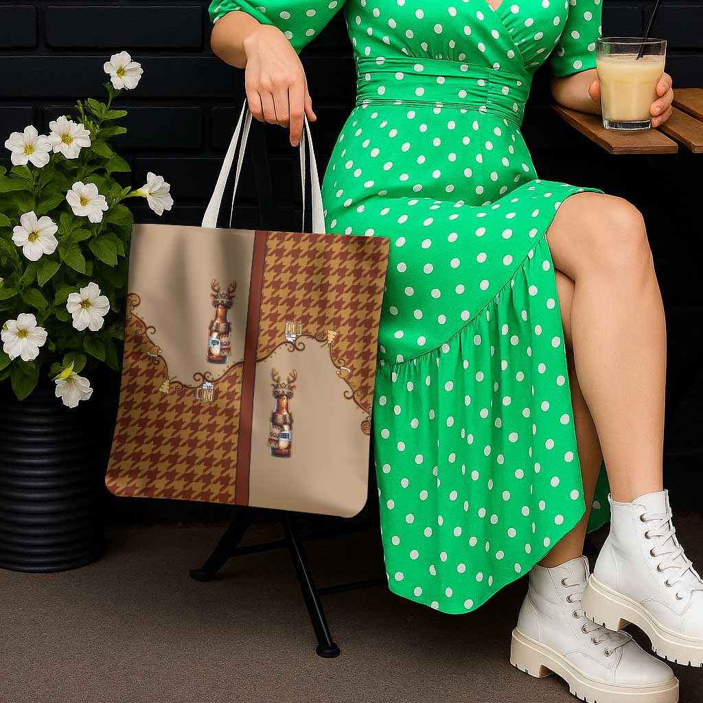 Western Yoke Tote Bag Rein Beer Christmas Houndstooth Patterns - Wonder Print Shop